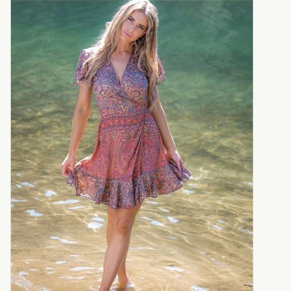 NWT Cienna Vilma Short Wrap Dress - Melon Size Large - Picture 3 of 9